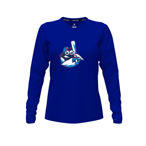 [FTLVCFRY-FYXS-LOGO3] Decker Comfort T-Shirt (Female Youth XS, Royal, V Neck, Logo 3, Long Sleeve)