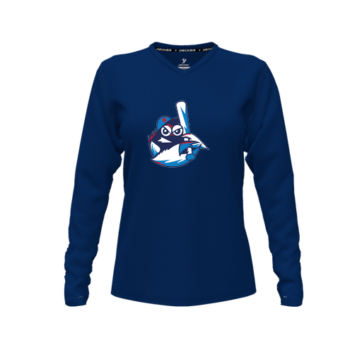 [CUS-DFW-TEES-PER-VNK-LSL-NVY-FYXS-LOGO3] Performance T-Shirt (Female Youth XS, Navy, V Neck, Logo 3, Long Sleeve)