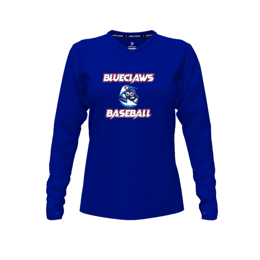 [CUS-DFW-TEES-PER-VNK-LSL-RYL-FYXS-LOGO1] Performance T-Shirt (Female Youth XS, Royal, V Neck, Logo 1, Long Sleeve)