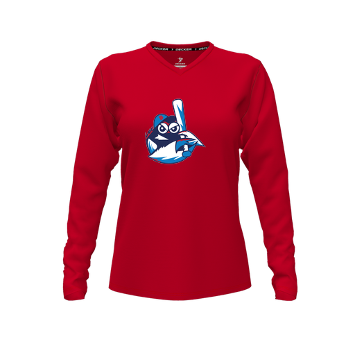 [CUS-DFW-TEES-PER-VNK-LSL-RED-FYXS-LOGO3] Performance T-Shirt (Female Youth XS, Red, V Neck, Logo 3, Long Sleeve)