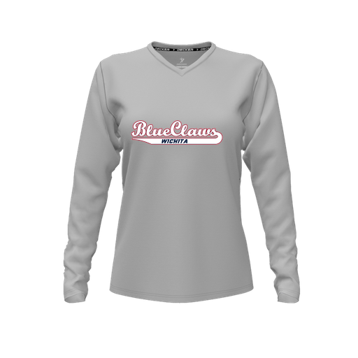 [FTLVPTGY-FYXS-LOGO2] Decker Performance T-Shirt (Female Youth XS, Gray, V Neck, Logo 2, Long Sleeve)