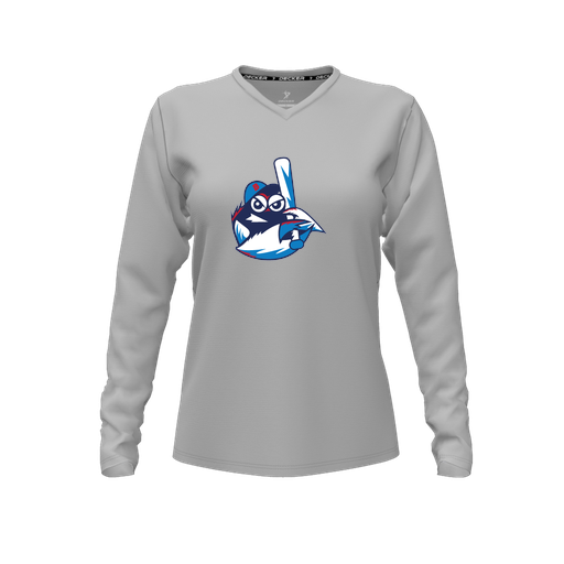 [FTLVPTGY-FYXS-LOGO3] Decker Performance T-Shirt (Female Youth XS, Gray, V Neck, Logo 3, Long Sleeve)