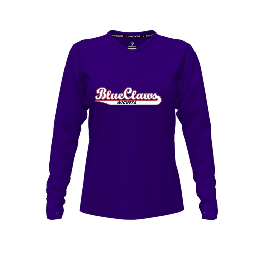 [FTLVPTPP-FYXS-LOGO2] Decker Performance T-Shirt (Female Youth XS, Purple, V Neck, Logo 2, Long Sleeve)